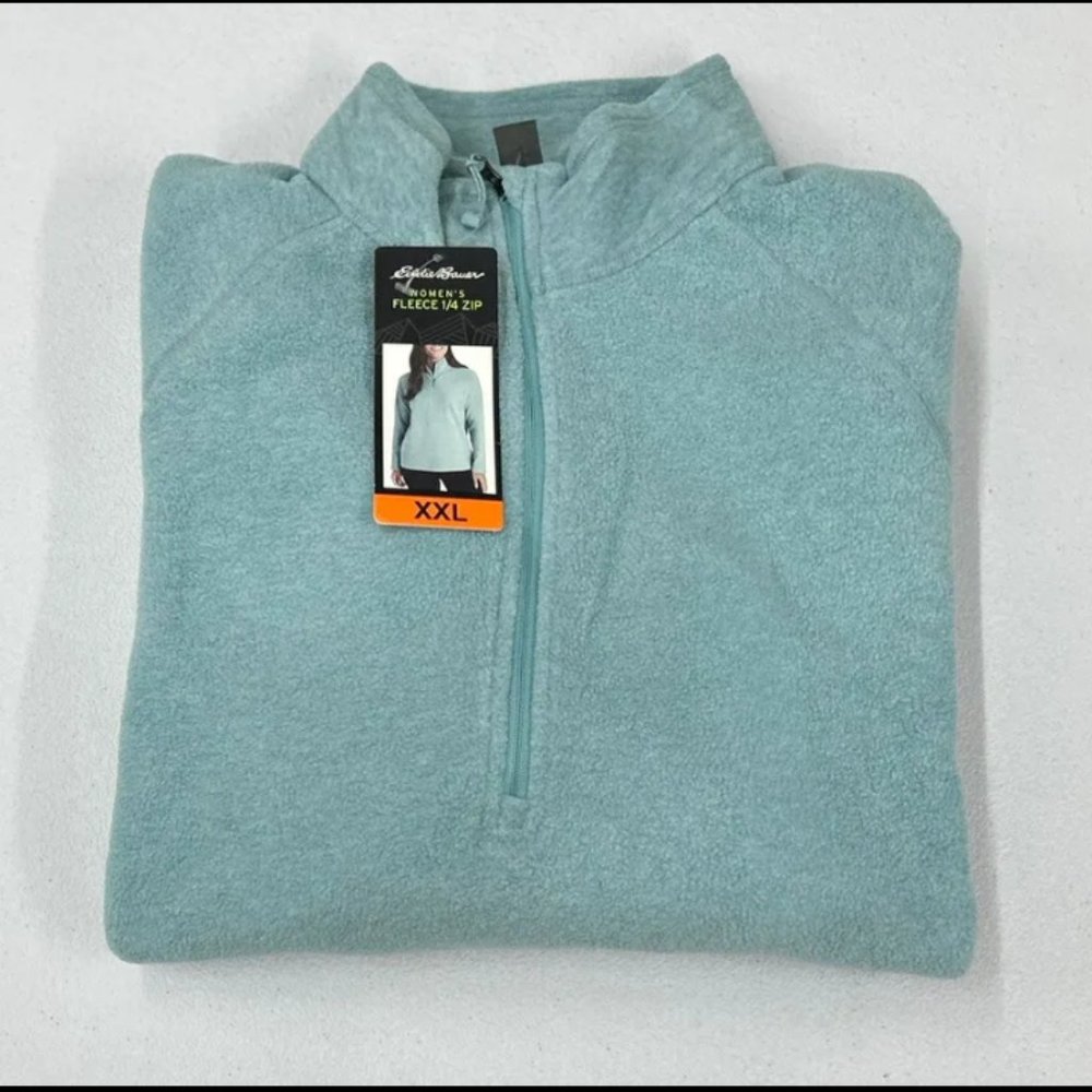 New! Eddie Bauer Ladies' Quarter Zip Pullover Ultrasoft Long Sleeve Sea Blue XXL - Picture 4 of 5